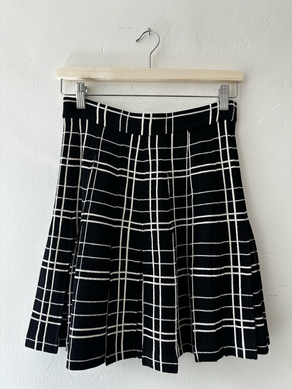 St. John Black and White Windowpane Skater Skirt